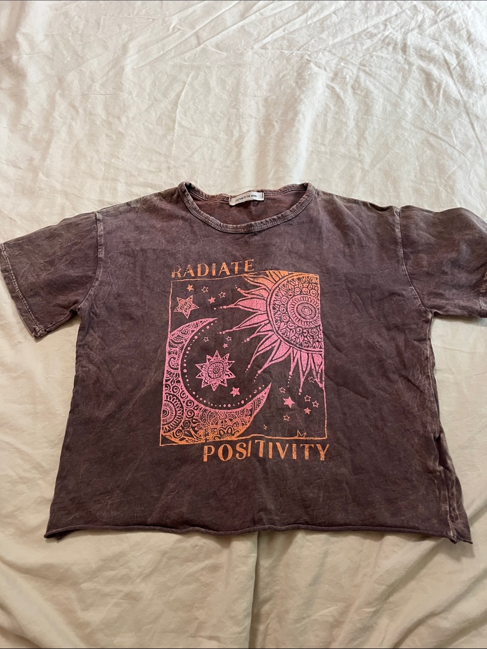 Caution To The Wind Brown Tee with Pink & Orange Sun Moon Graphic